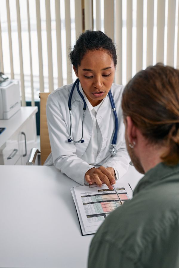 A doctor reviewing a report with a patient